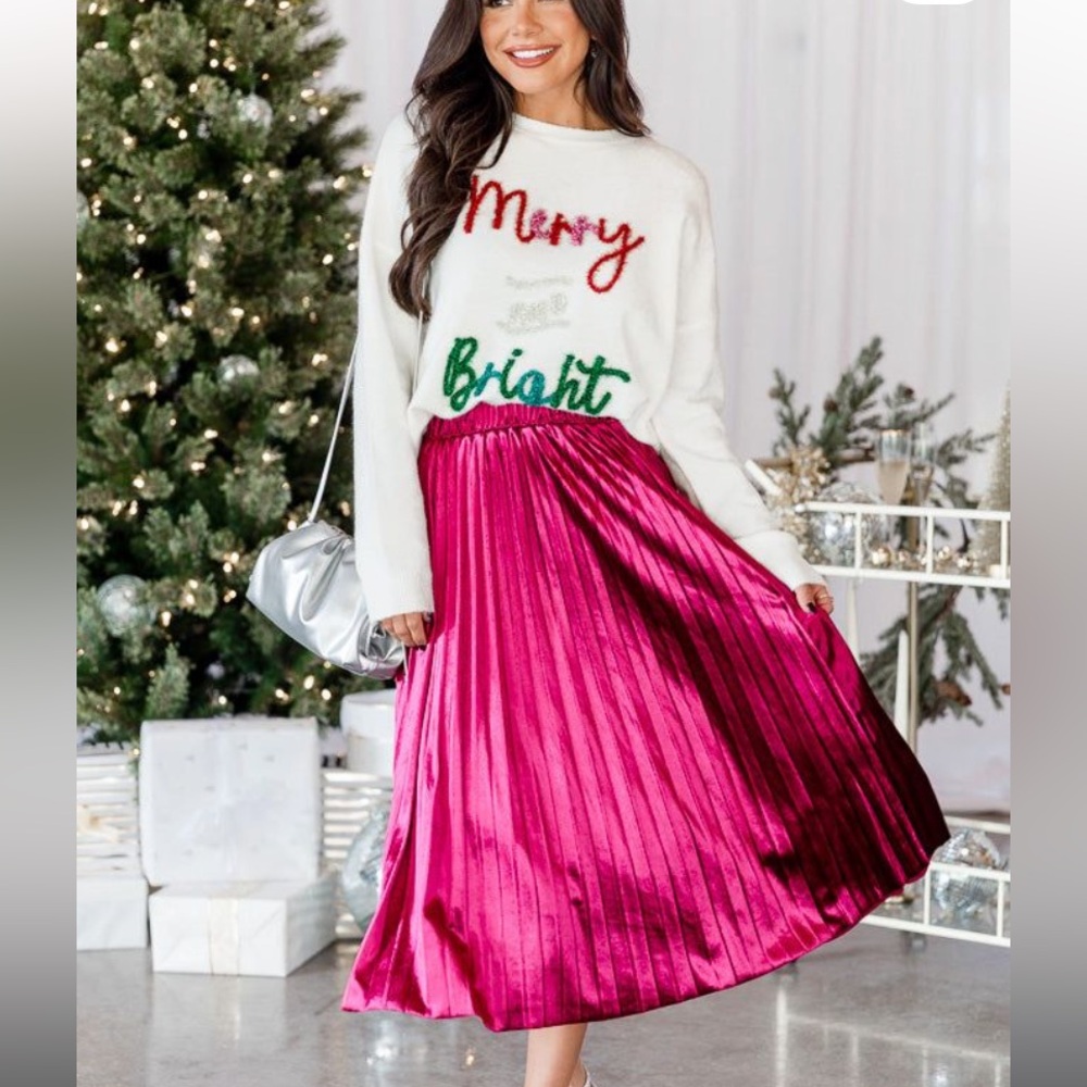 Pink Lily Red Midi Pleated A-Line Skirt